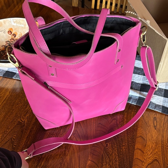 Denver Leather Craft Buffalo Leather Fuchsia Marilyn Tote Bag - Picture 3 of 16